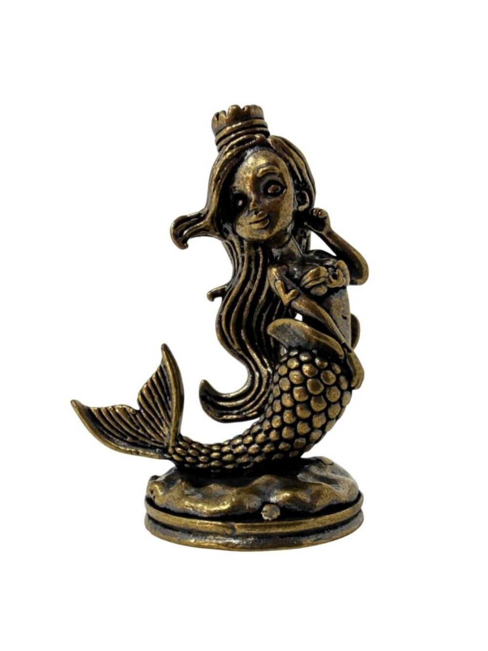 Brass Mermaid Figurine Fantasy Siren Desk Decor Ocean Goddess Collectible